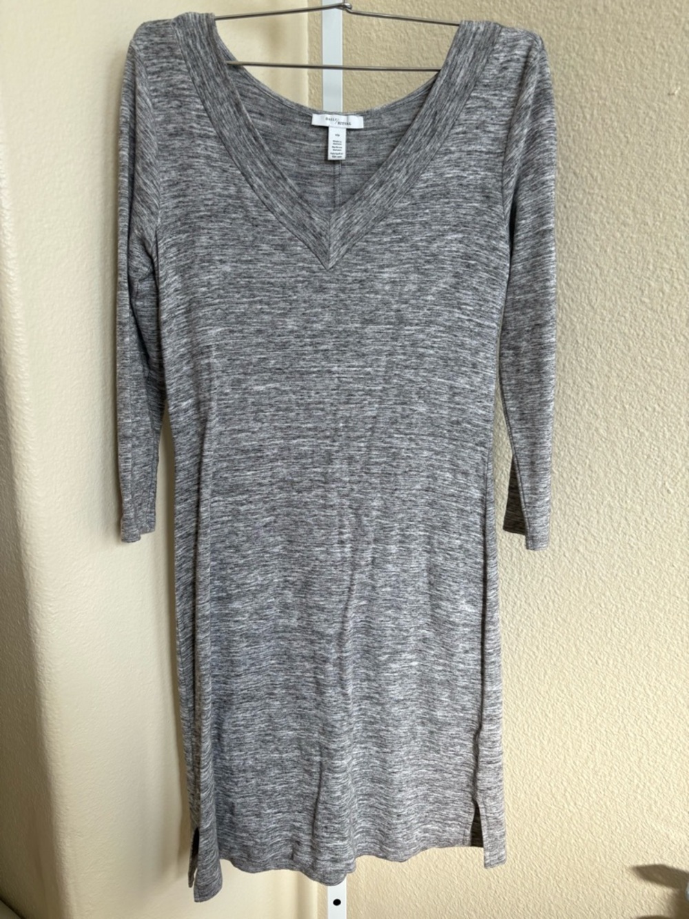 Daily Practice V Neck 3/4 Quarter Sleeve Sweater Dress in Heather Grey - Size S - Picture 3 of 5